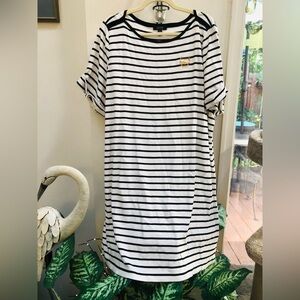 Chaps Black and White Striped Dress